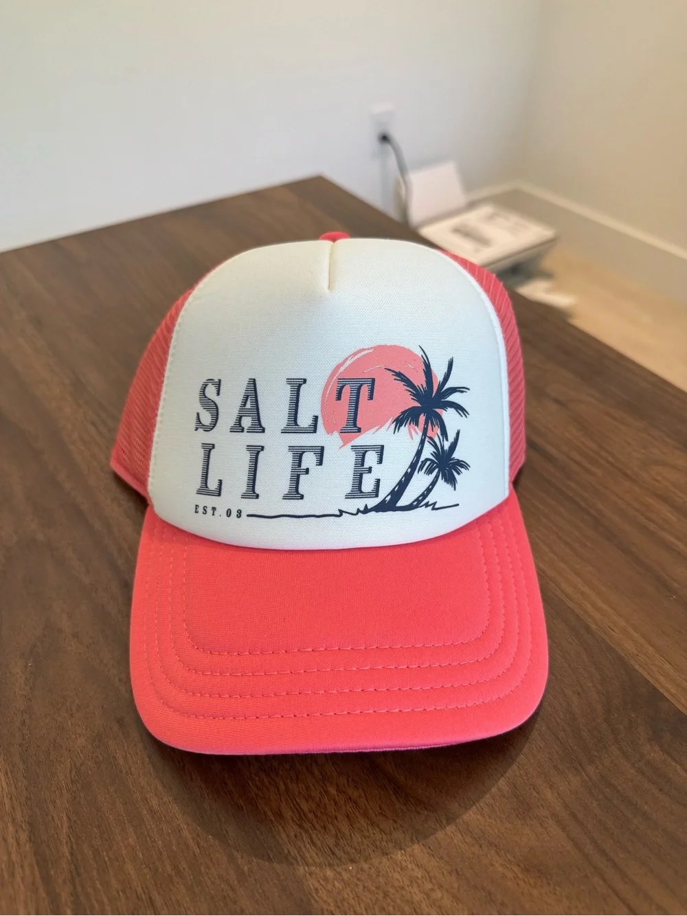 Salt Life Coral & White Mesh Trucker Hat